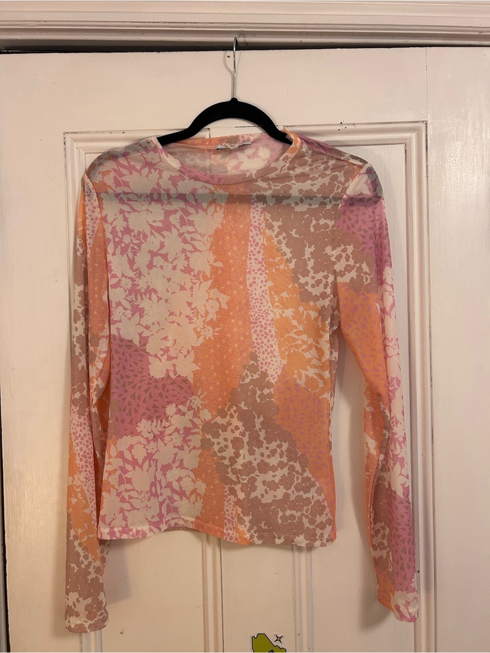 Nordstrom Sheer Long-Sleeve Floral Patchwork Tee in Pink, Peach & Cream